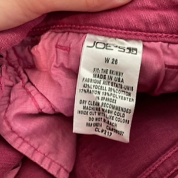 JOE'S JEANS JOES JEANS the Skinny Solid Magenta Pink Lyocell Cotton Jeans W26 26 - Picture 7 of 13